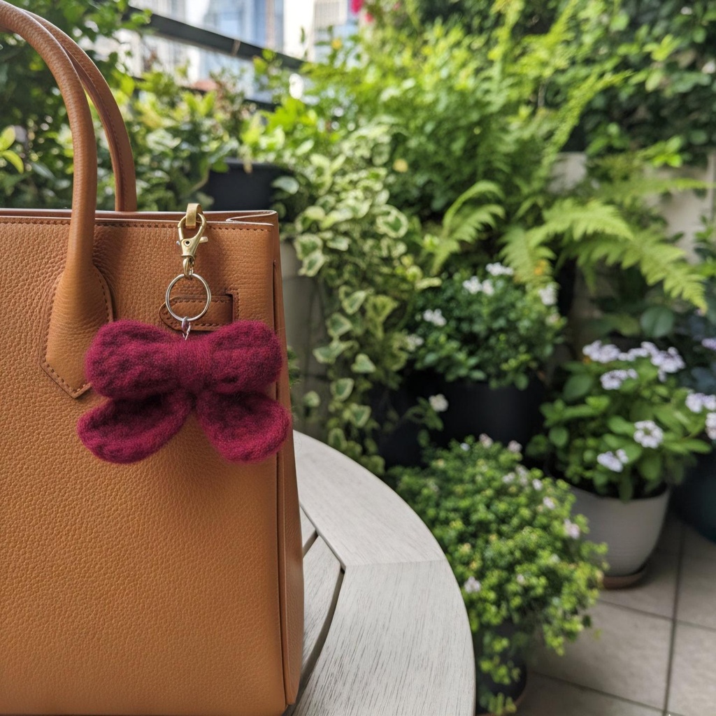 Handmade Crochet Bow Keychain | Cute Aesthetic Bag & Key Accessories (Red)