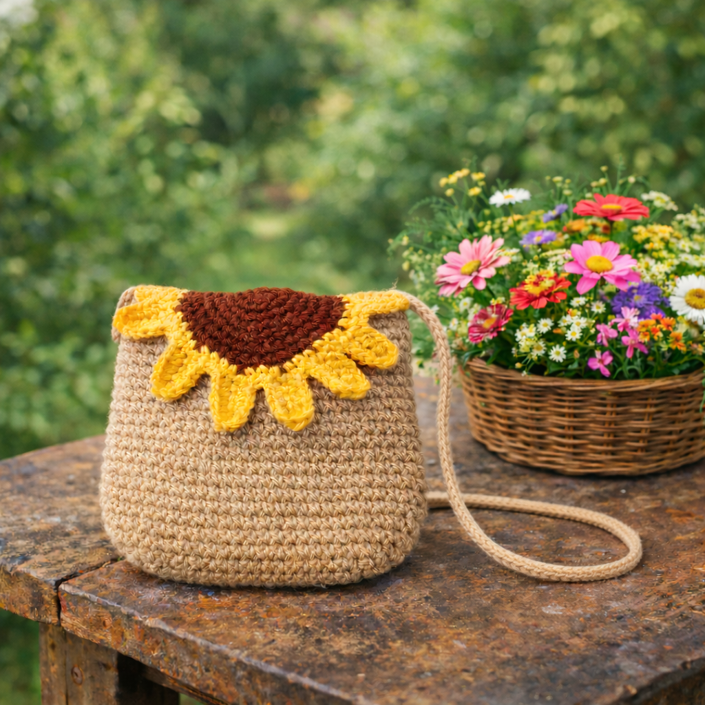 Handmade Crochet Sunflower Sling Bag – Aesthetic Floral Crossbody Purse