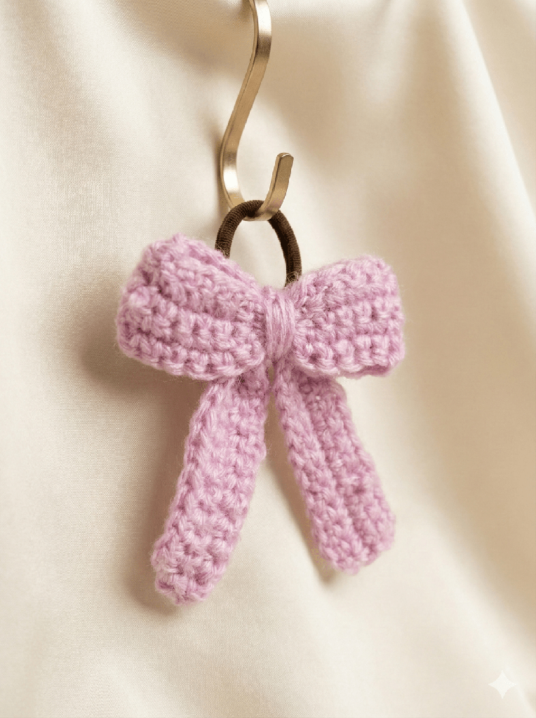Handmade Lavender Crochet Bow Hair Clip | Soft Woolen Bow for Girls & Women
