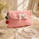 Handmade Crochet Pearl Bow Sling Bag