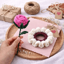 Handmade Crochet Rose & Scrunchie Combo | Dark Pink Flower with White Hair Scrunchie Gift Set